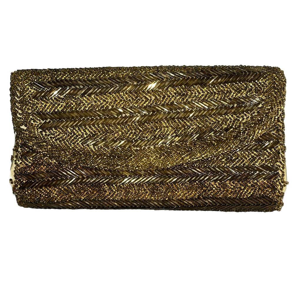 Vintage Star Brand Beaded Clutch Wallet Handbag MCM Glamorous 7.5”x4”